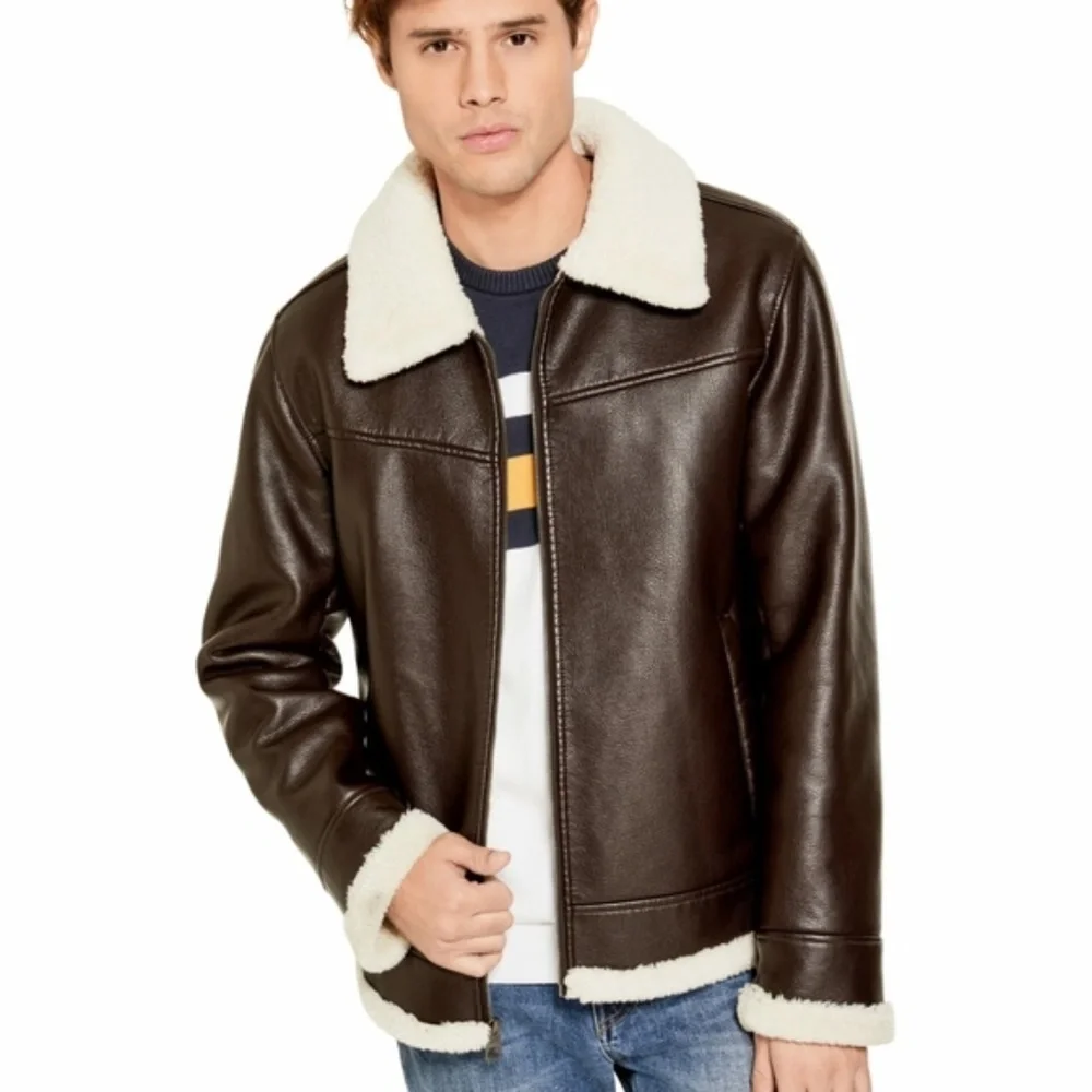 GUESS Finn Faux-Shearling Aviator Jacket SZ S